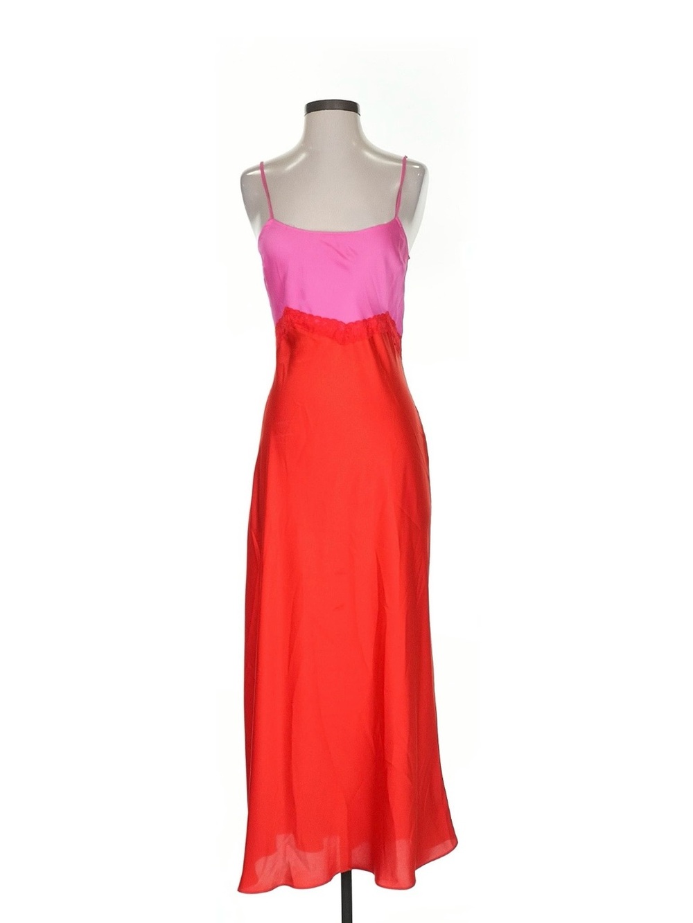 Gianni Bini Pink & Red Slip Dress with Lace Trim